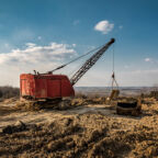 Largest Walking Dragline excavator working in mining quarry
